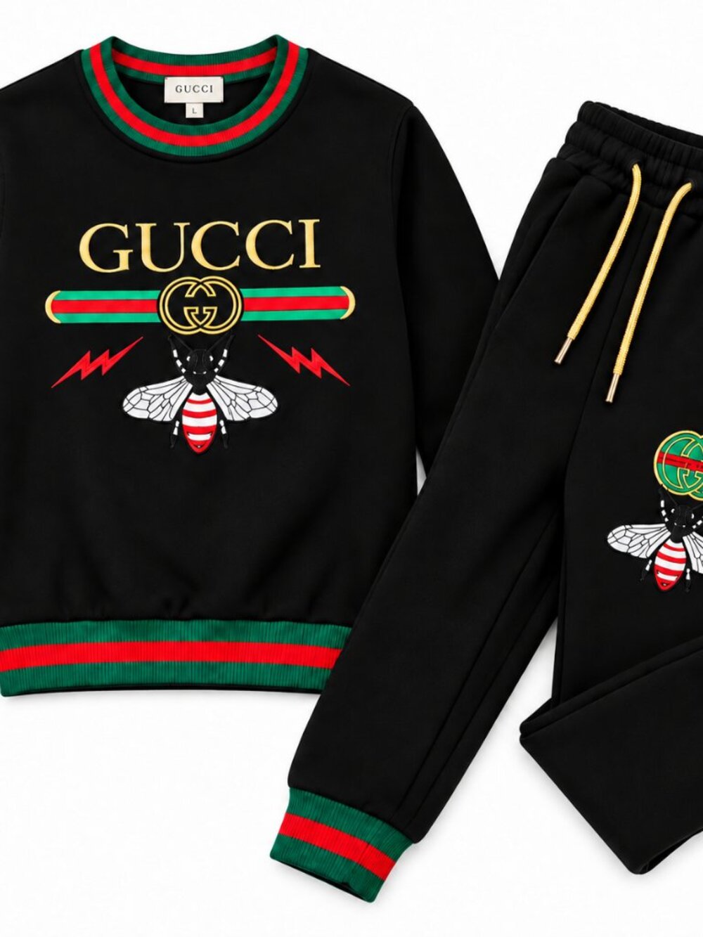 Women's Black Gucci Logo Bee Embroidered 2-Piece Tracksuit Set